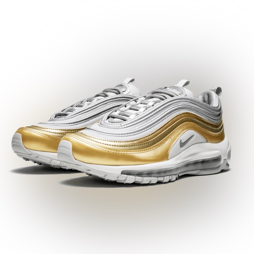 Gray and Gold Sneakers with Sleek Design